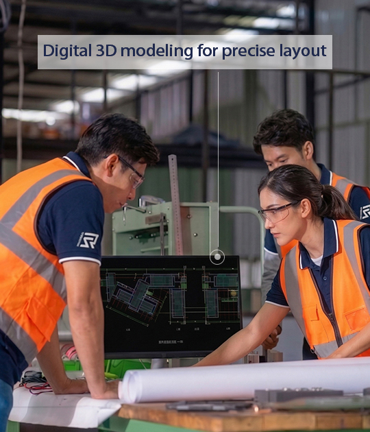 RS technical team conducting digital 3D modeling - Providing precise layout and customized solutions for building insulation projects