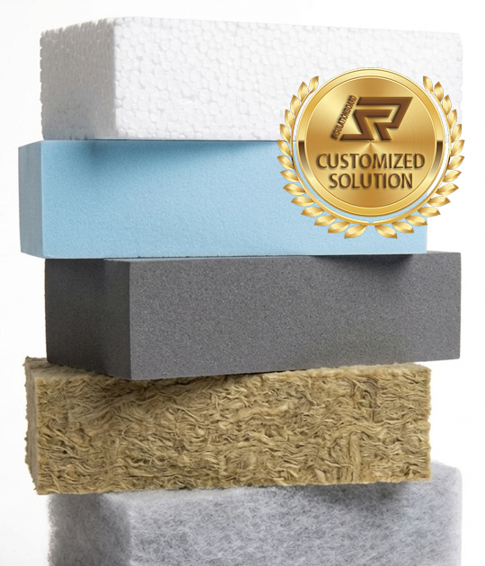 RS customized insulation solutions - Stacked samples of EPS, XPS, SEPS, and rock wool core materials