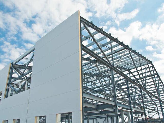 Mars International India factory construction site - Steel structure plant installing RS insulated sandwich panel systems