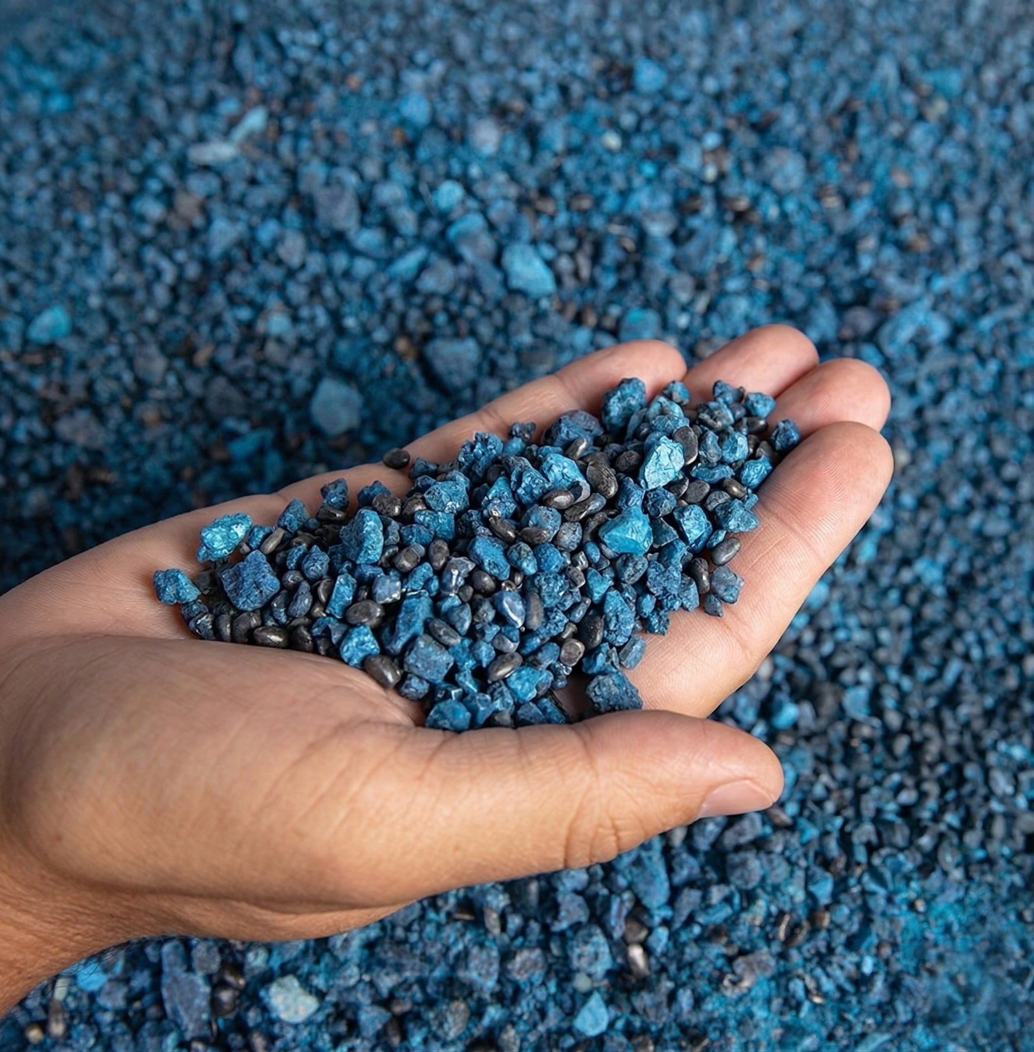 RS XPS board raw material quality control - Showcasing the purity of high-quality blue polystyrene granules