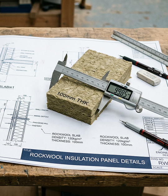 Precision measurement of rock wool board thickness - Customizable length, width, thickness, and density