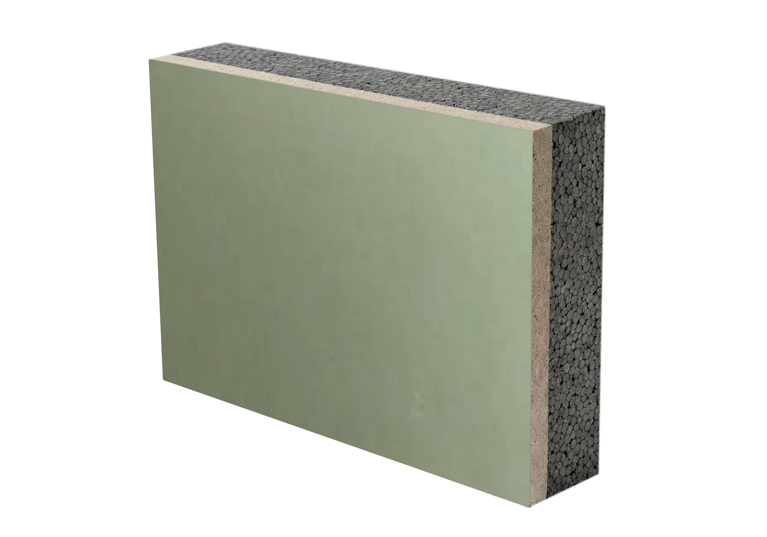 Integrated insulation panel with smooth sage green matte coating and high-performance graphite SEPS core