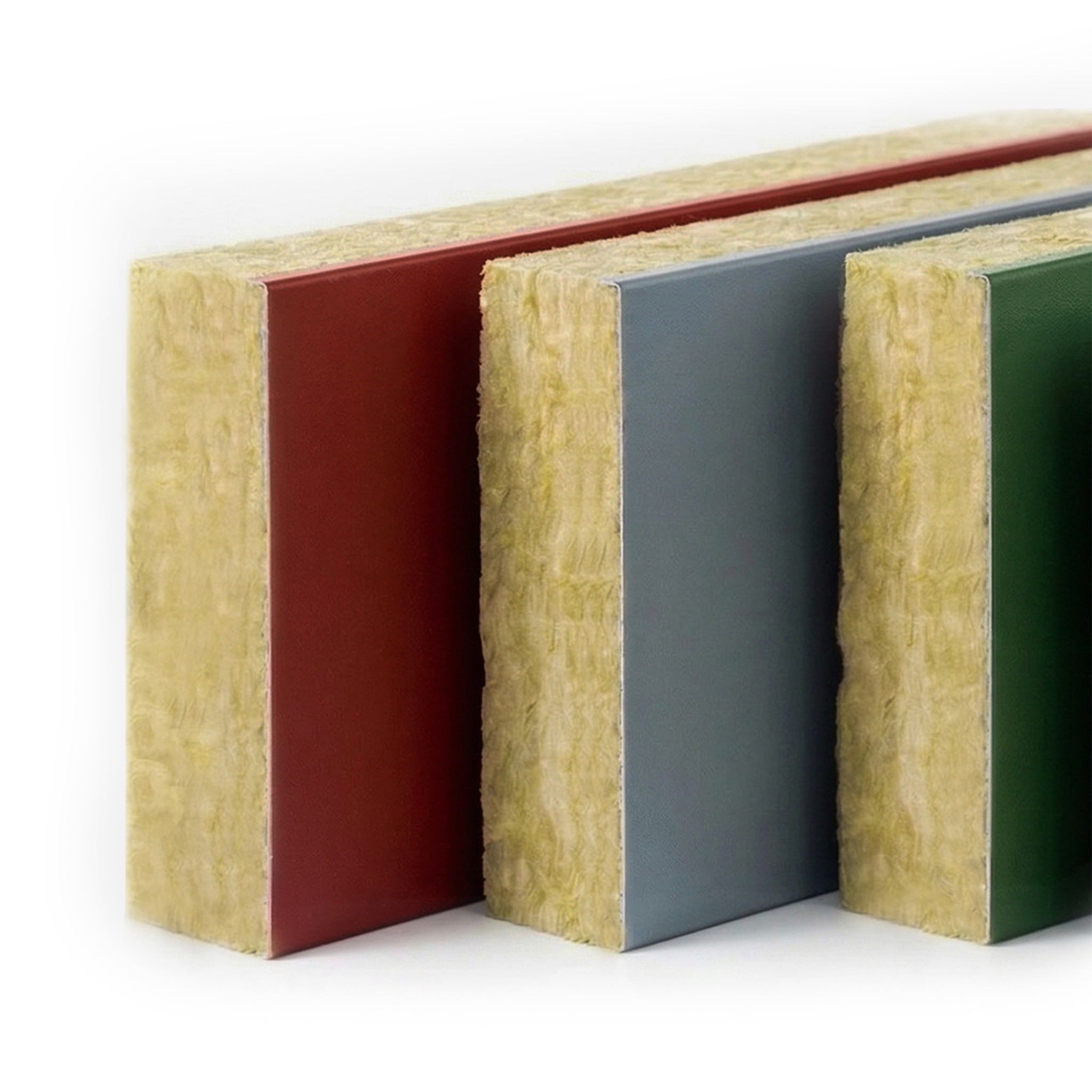 PVDF coated thermal decorative integrated panel close-up - Showcasing the composite structure of rock wool/XPS core and PVDF finish